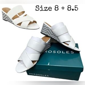 AEROSOLES women’s leather sandals, white wedge sandals NIB
